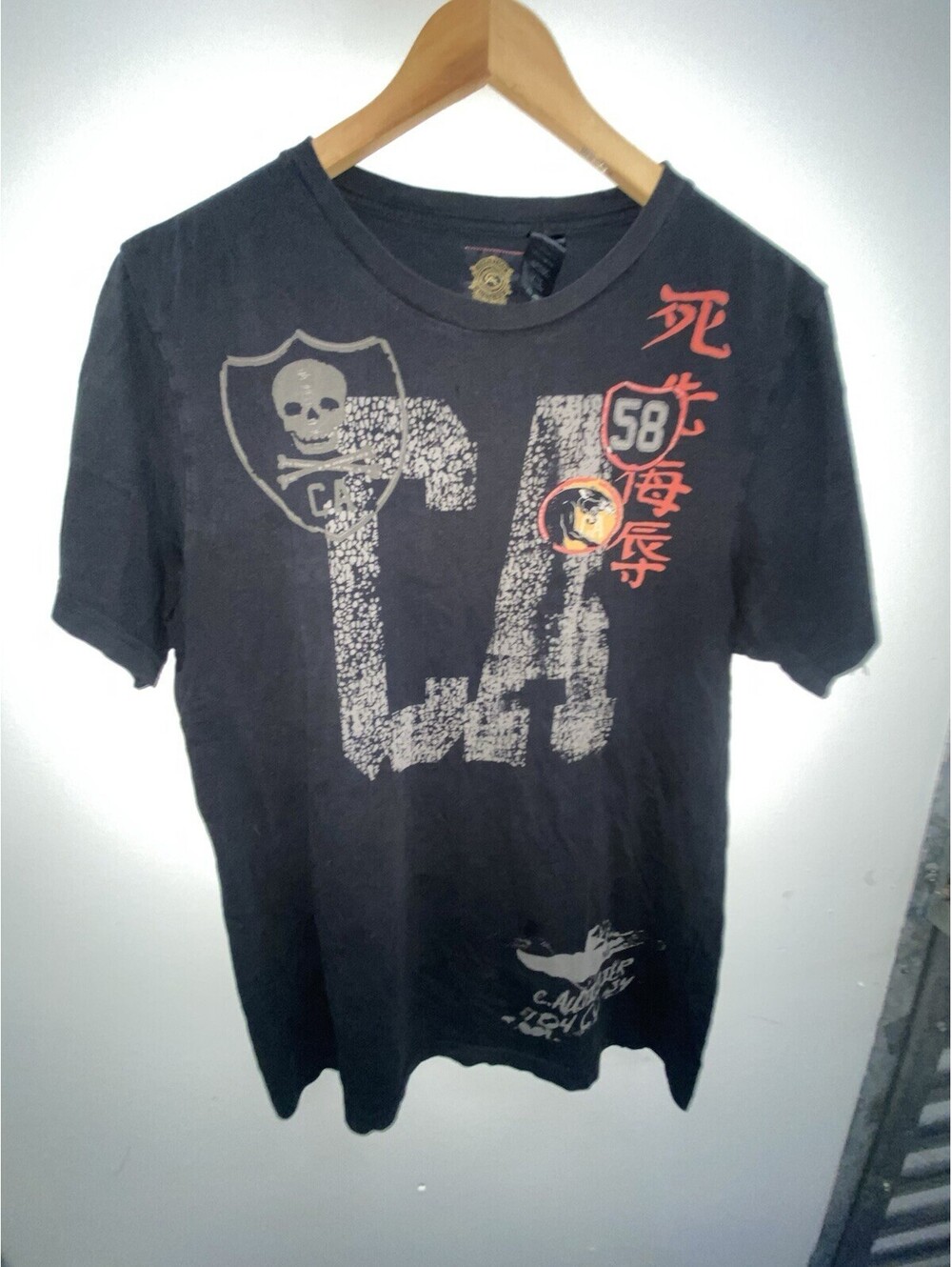 VINTAGE Y2K Christian Audigier Skull Distressed Dual Sided Graphic Tee Mens M